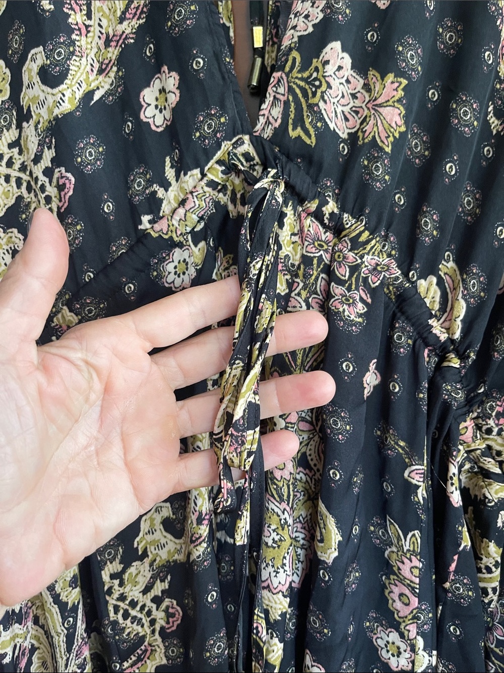 Free People Arzel Mini Dress Black Combo Paisley Boho Long Sleeve Size M - Picture 3 of 8
